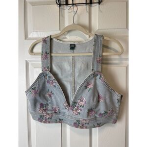 Wild Fable Floral Denim Bustier Crop Top – Size L